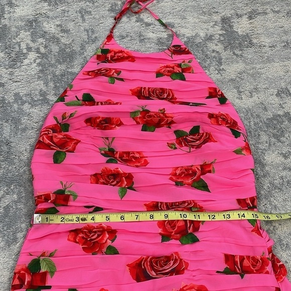 New Saulee Sonia Ruched Backless Floral Halter Mini Dress Pink Rose Sz 10 - Picture 11 of 16